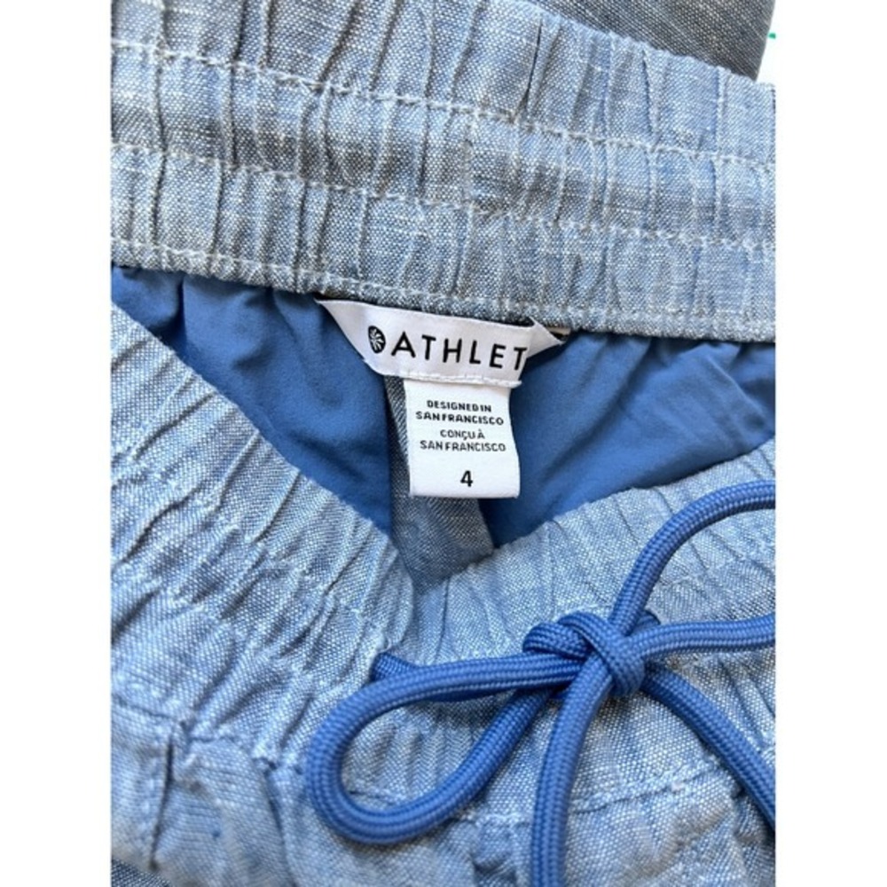 Athleta 4 Linen Jogger Pants Blue Casual Beach Coastal Summer 100% Linen - Picture 3 of 10